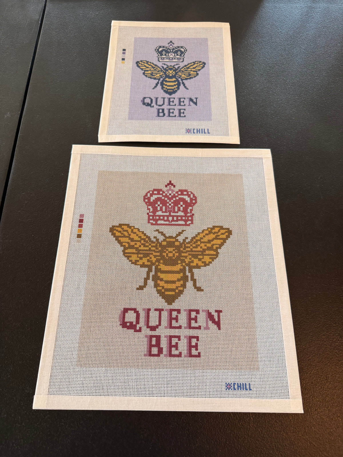 Custom Queen Bee Needlepoint Canvas – Large Size, Burgundy & Beige