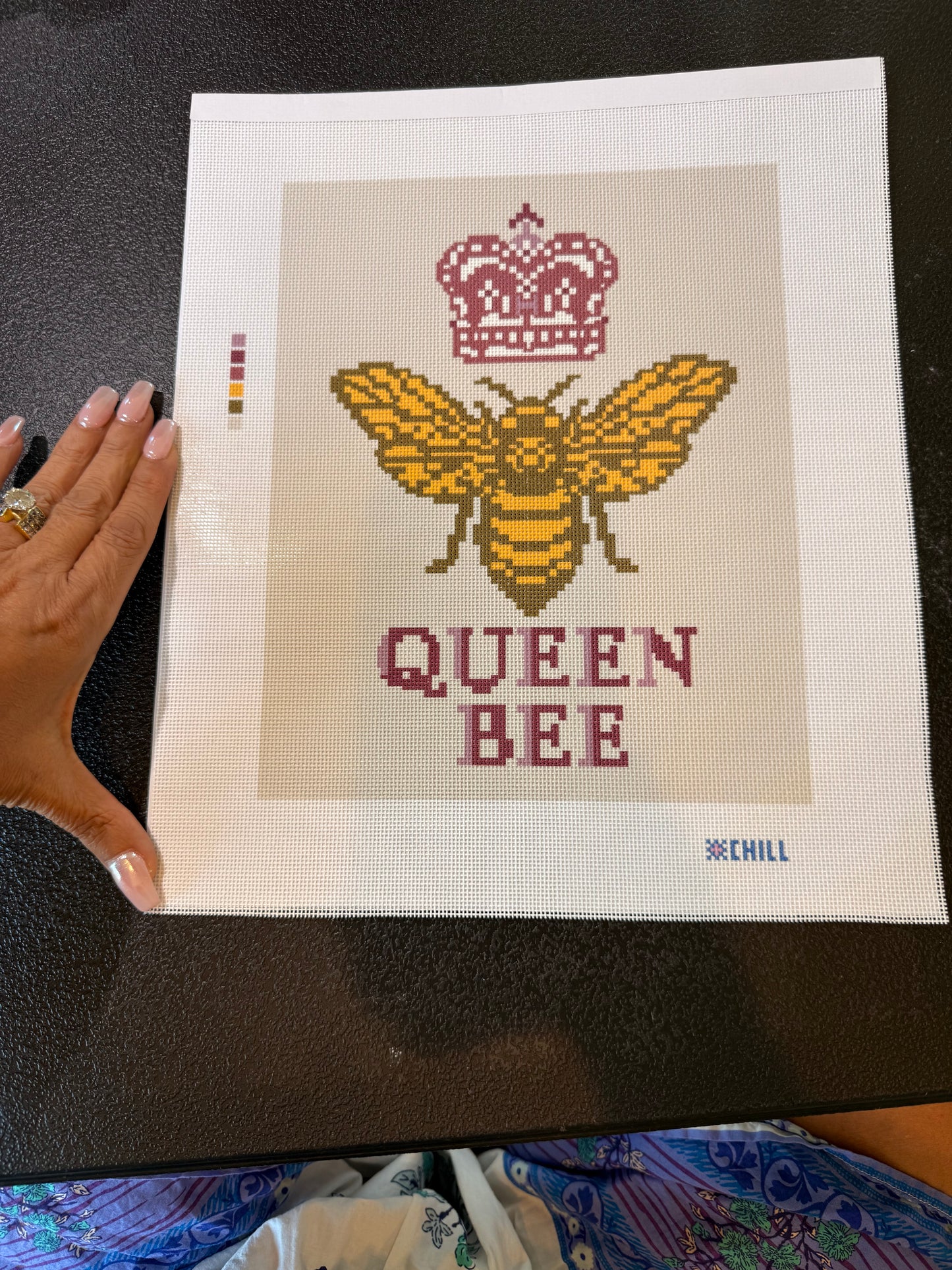 Custom Queen Bee Needlepoint Canvas – Large Size, Burgundy & Beige