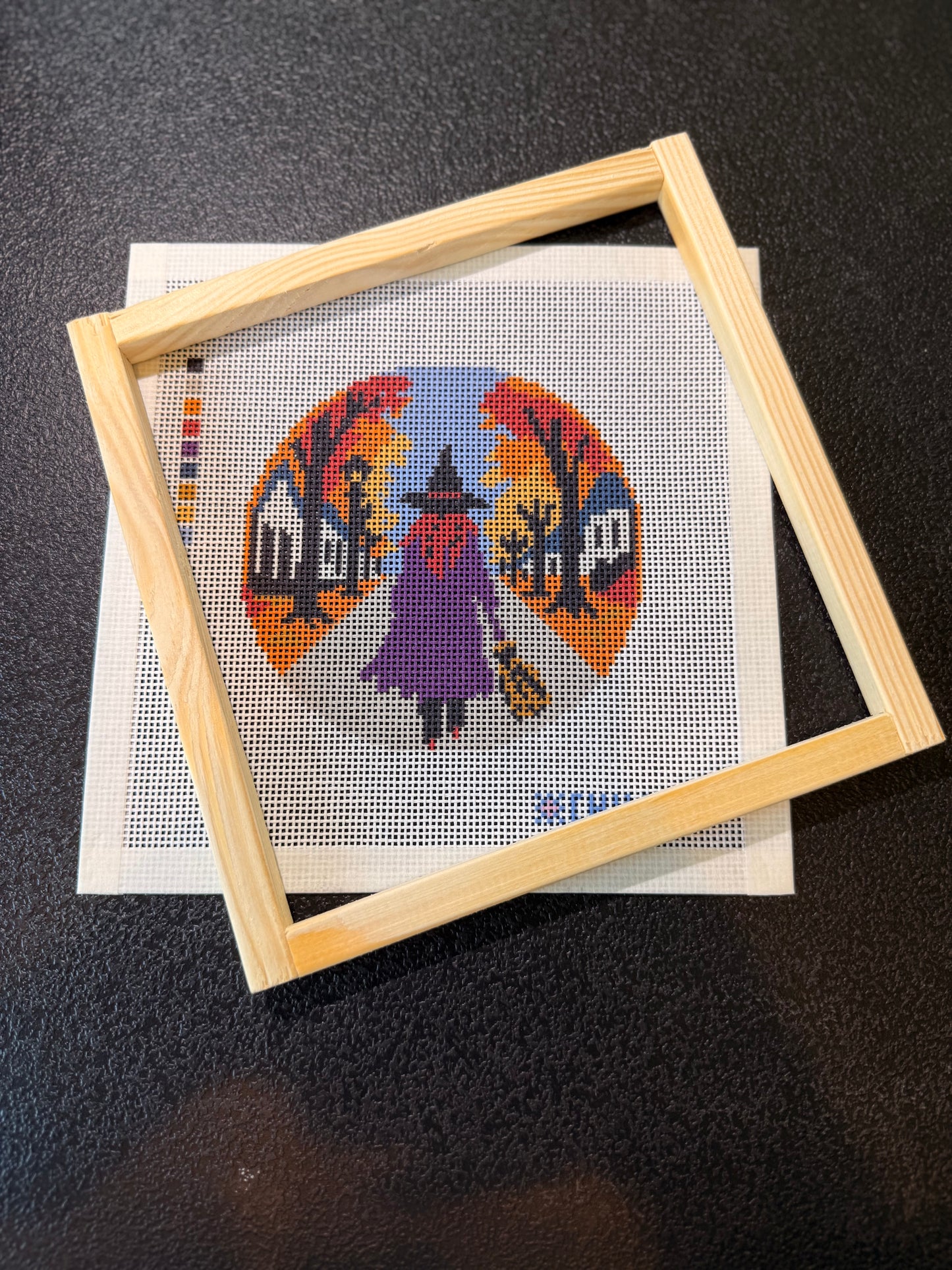 Halloween Witch Needlepoint Canvas – Night Walk Spooky Sunset Design