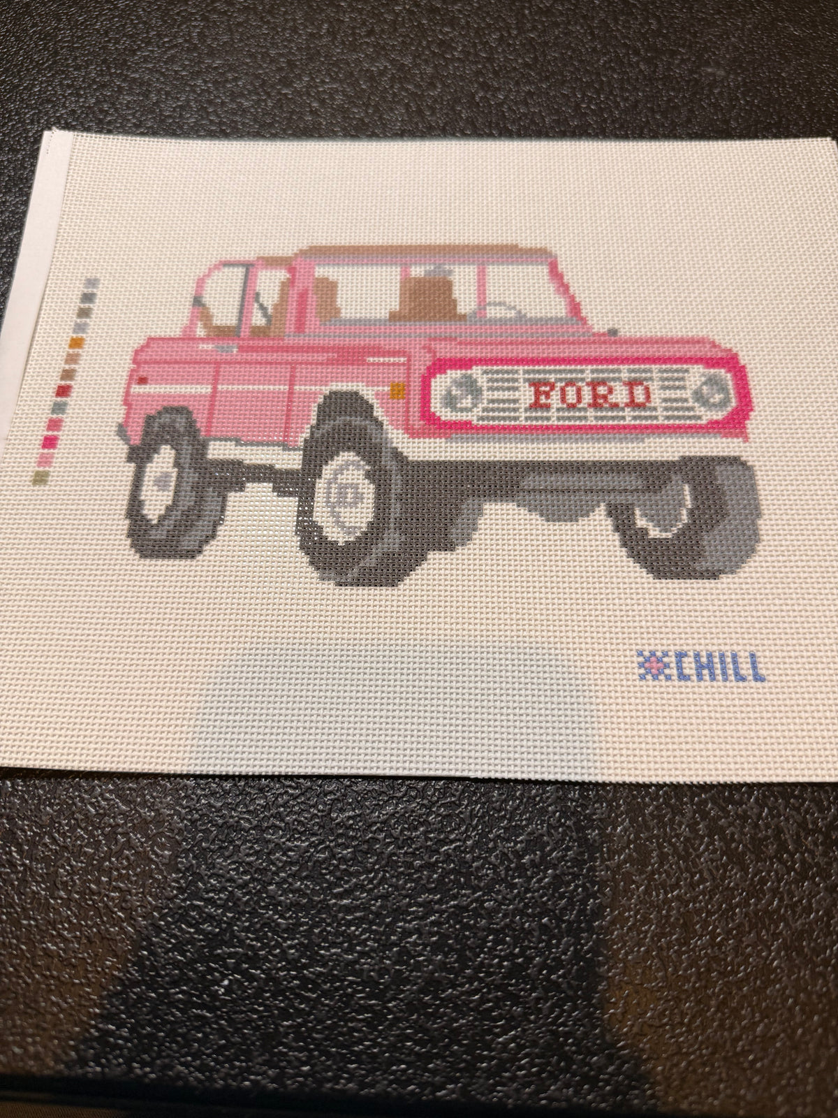 Vintage Truck Needlepoint Canvas |  Pink Retro Truck Needlepoint Design