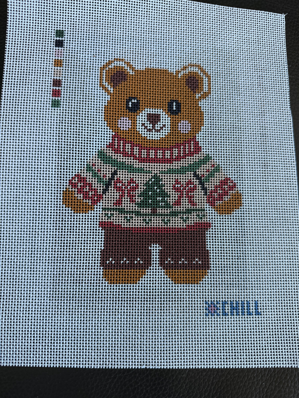 Christmas Teddy Bear Needlepoint Kit – Fair Isle Sweater, 14 Mesh | Winter Chill Collection