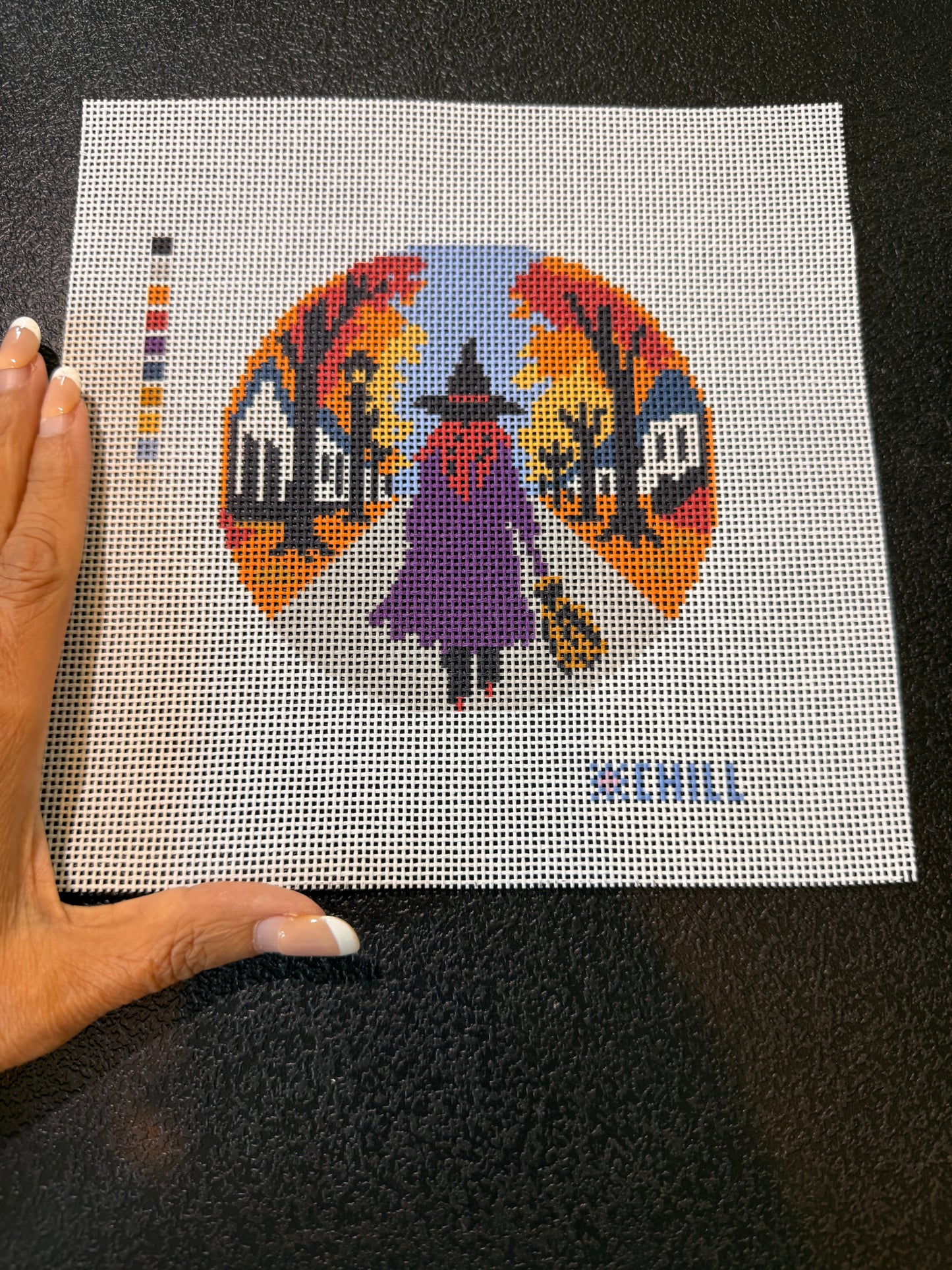 Halloween Witch Needlepoint Canvas – Night Walk Spooky Sunset Design
