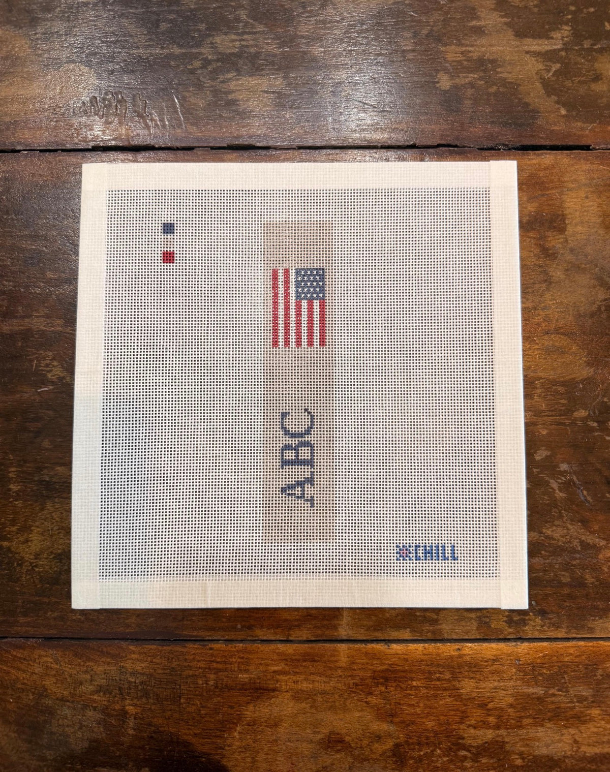 Personalized American Flag Key Fob Needlepoint Canvas – Tan