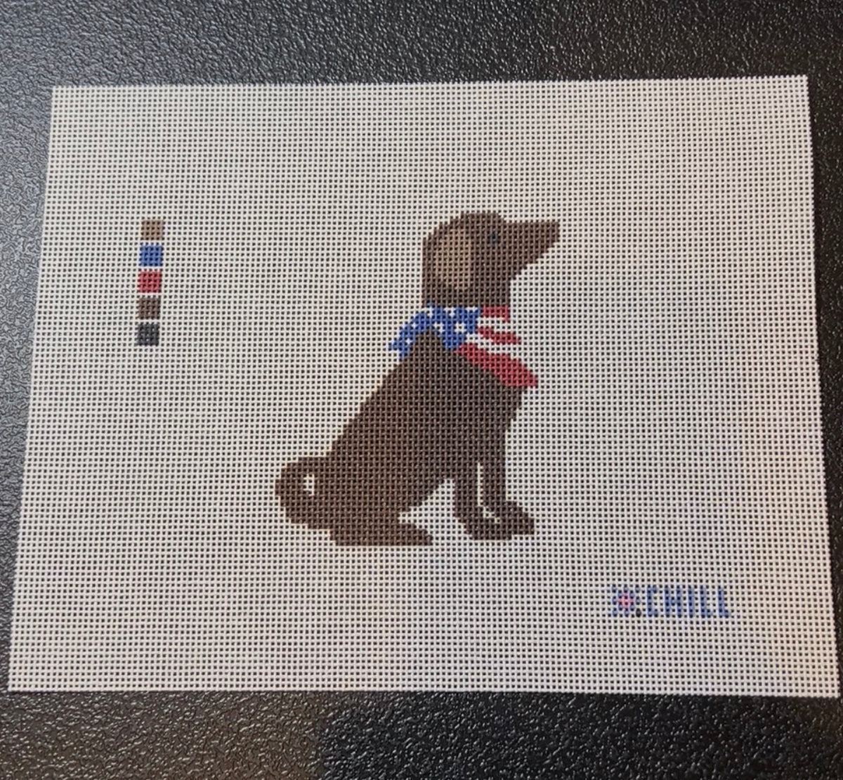 Personalized Patriotic Dog Key Fob Needlepoint Canvas – Brown Lab