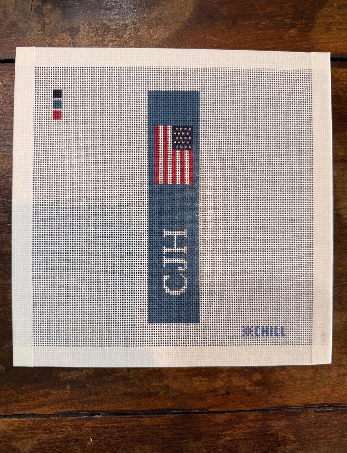 Personalized American Flag Key Fob Needlepoint Canvas – Dark Blue
