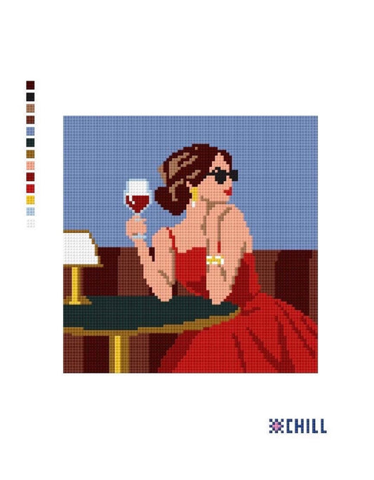 Red Wine Girl Needlepoint Canvas | Wine Lover Needlepoint | Cocktail Collection | Modern Needlepoint Design