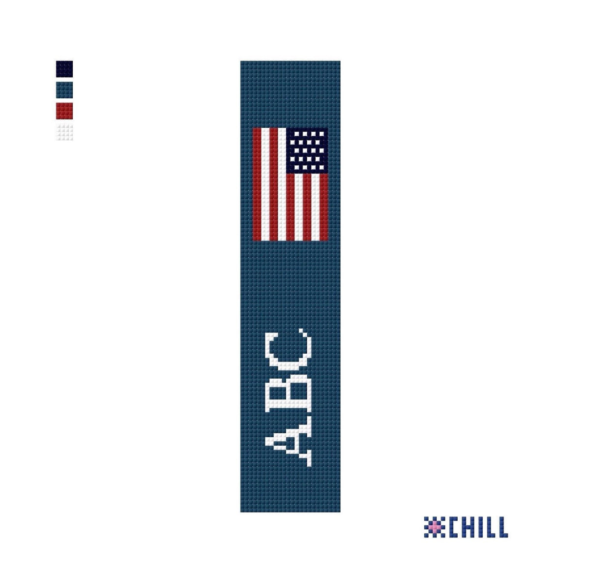 Personalized American Flag Key Fob Needlepoint Canvas – Dark Blue