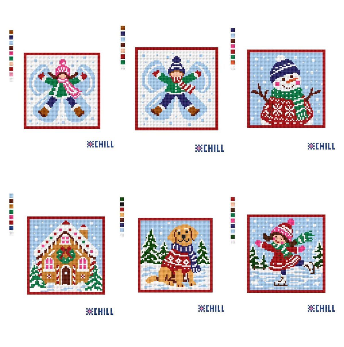 Christmas Needlepoint Canvas Bundle of 6 – Square Ornaments or Coasters | Winter Chill Collection