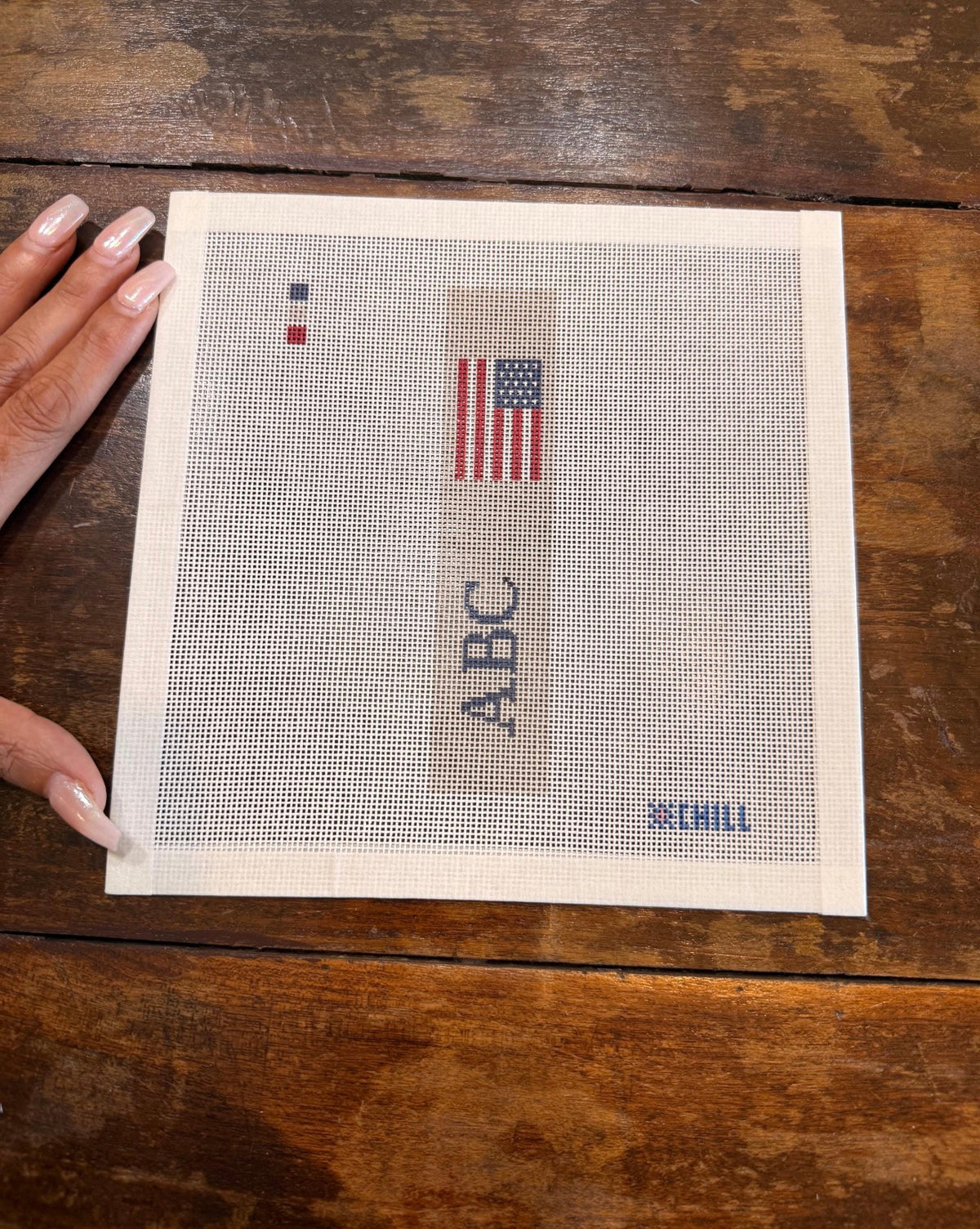 Personalized American Flag Key Fob Needlepoint Canvas – Tan