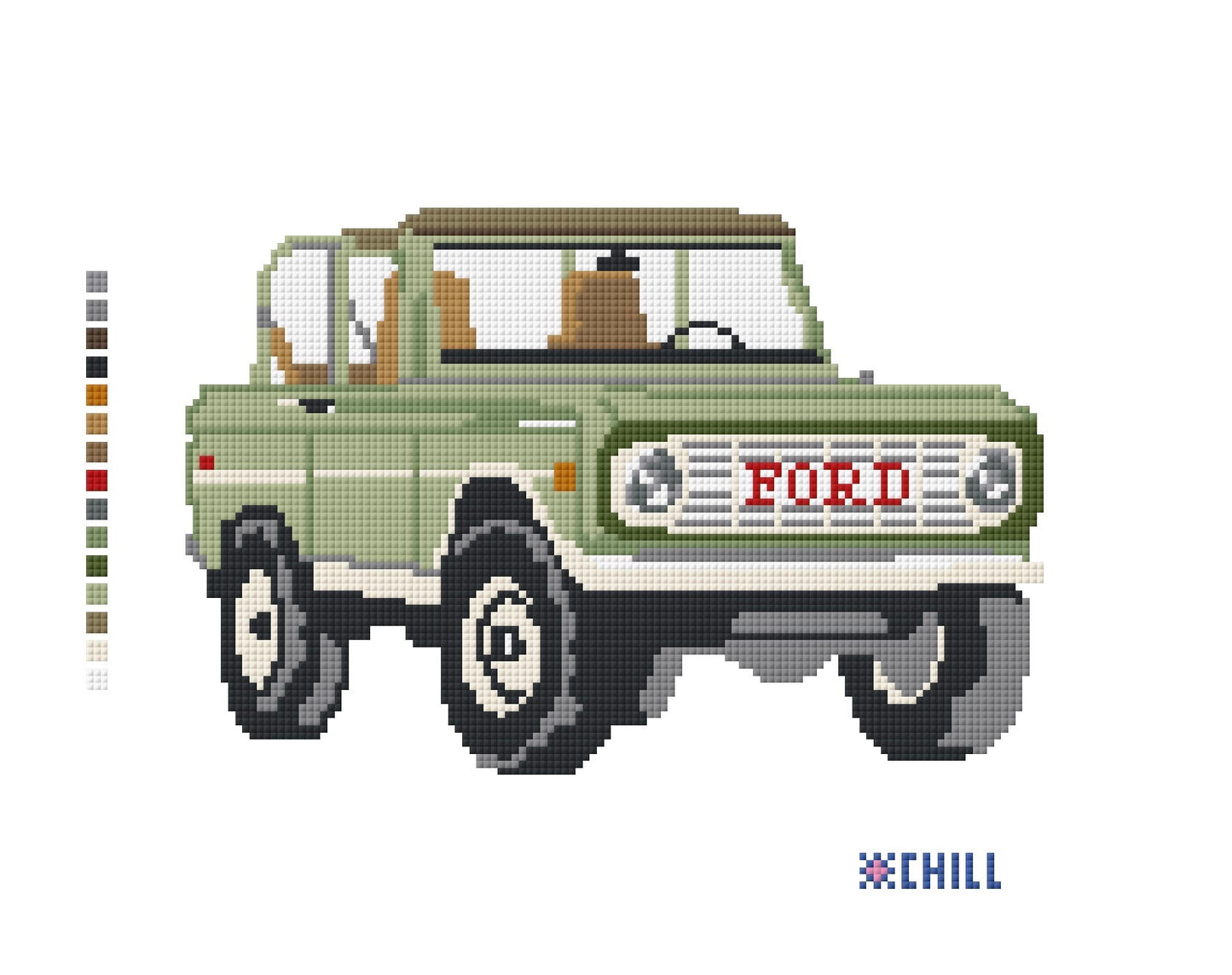 Green Vintage Pickup Truck Needlepoint Canvas | Retro Truck Needlepoint Design
