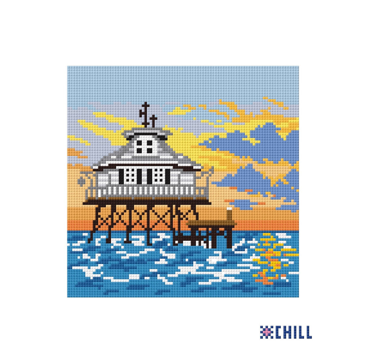 Mobile Bay Lighthouse Alabama Needlepoint Canvas | Middle Bay Screwpile Lighthouse Sunset Design | Coastal Needlepoint (on 14 or 18 mesh)