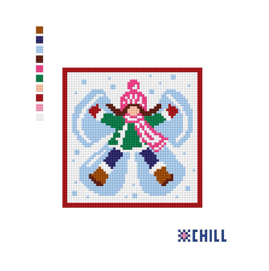 Snow Angel Girl Christmas Needlepoint Canvas – Square Ornament or Coaster | Winter Chill Collection
