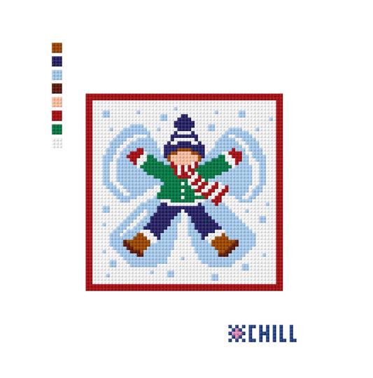 Snow Angel Boy Christmas Needlepoint Canvas – Square Ornament or Coaster | Winter Chill Collection