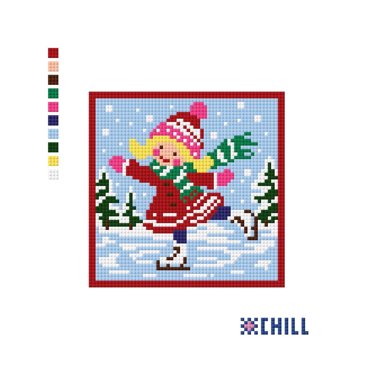 Ice Skating Girl Christmas Needlepoint Canvas – Square Ornament or Coaster | Winter Chill Collection