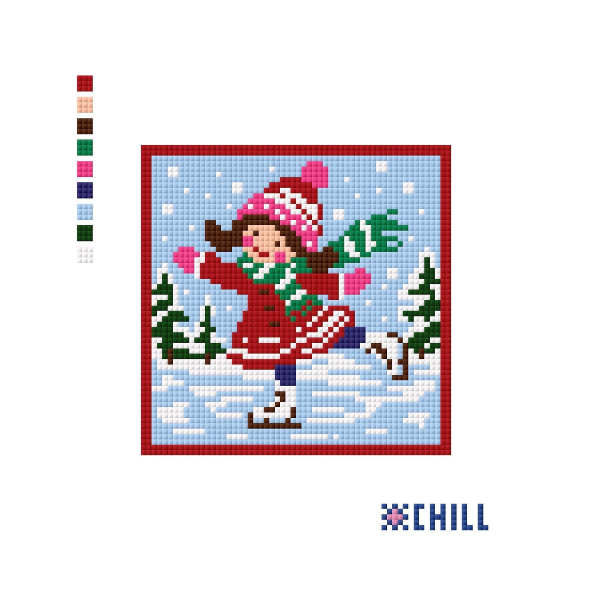Ice Skating Girl Christmas Needlepoint Canvas – Square Ornament or Coaster | Winter Chill Collection