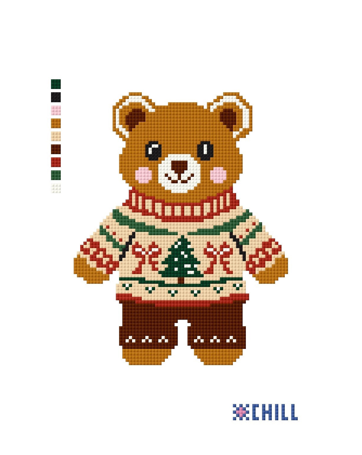 Christmas Teddy Bear Needlepoint Kit – Fair Isle Sweater, 14 Mesh | Winter Chill Collection