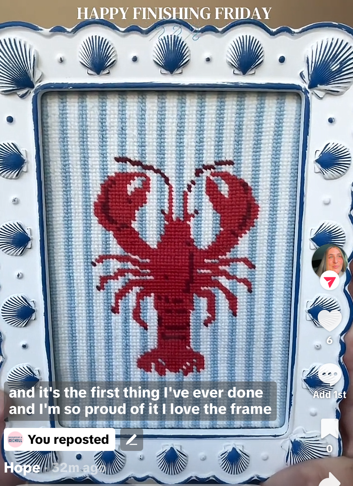 Lobster Needlepoint Canvas – Finished Piece – Needlepoint & Chill