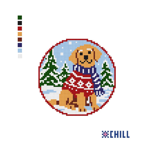 Christmas Dog in Sweater Needlepoint Ornament Canvas – Round | Winter Chill Collection