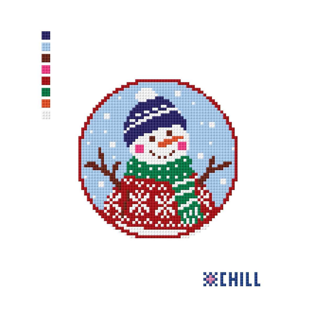 Snowman Christmas Needlepoint Ornament Canvas – Round | Winter Chill Collection