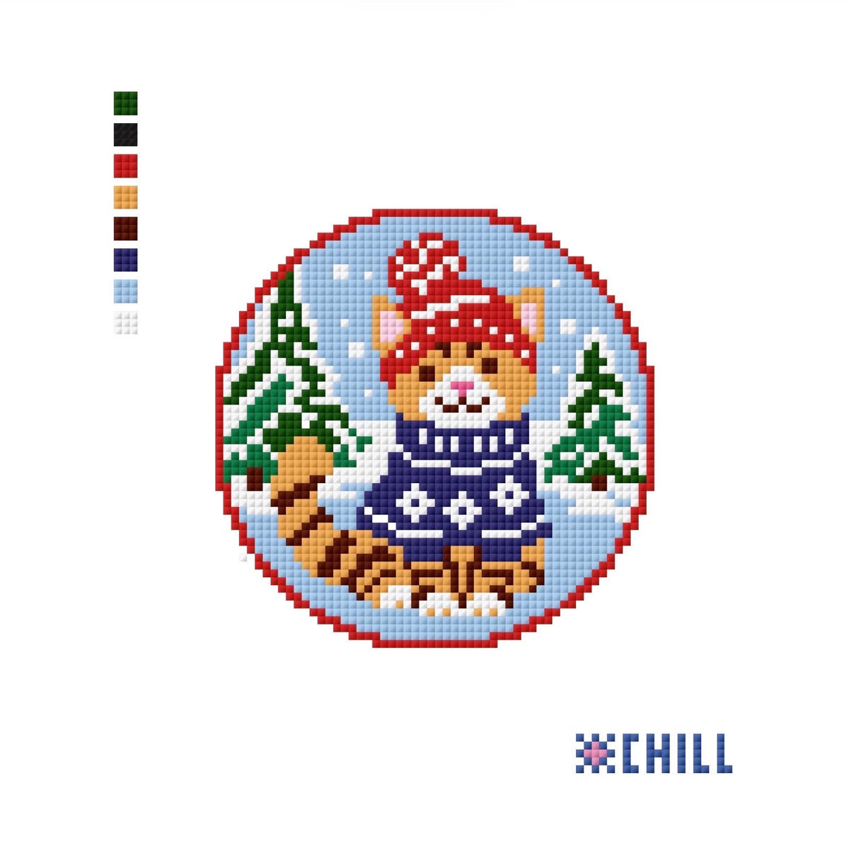 Cat in a Christmas Sweater Needlepoint Canvas – Round | Winter Chill Collection