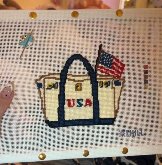 Boat Tote Charm American Flag Needlepoint Canvas – Finished Piece – Needlepoint & Chill