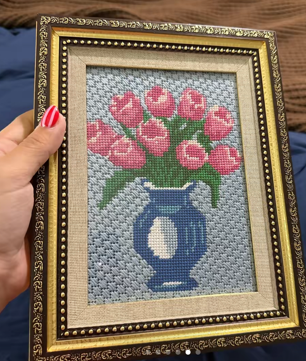 Pink Tulips Needlepoint Canvas – Full View – Needlepoint & Chill