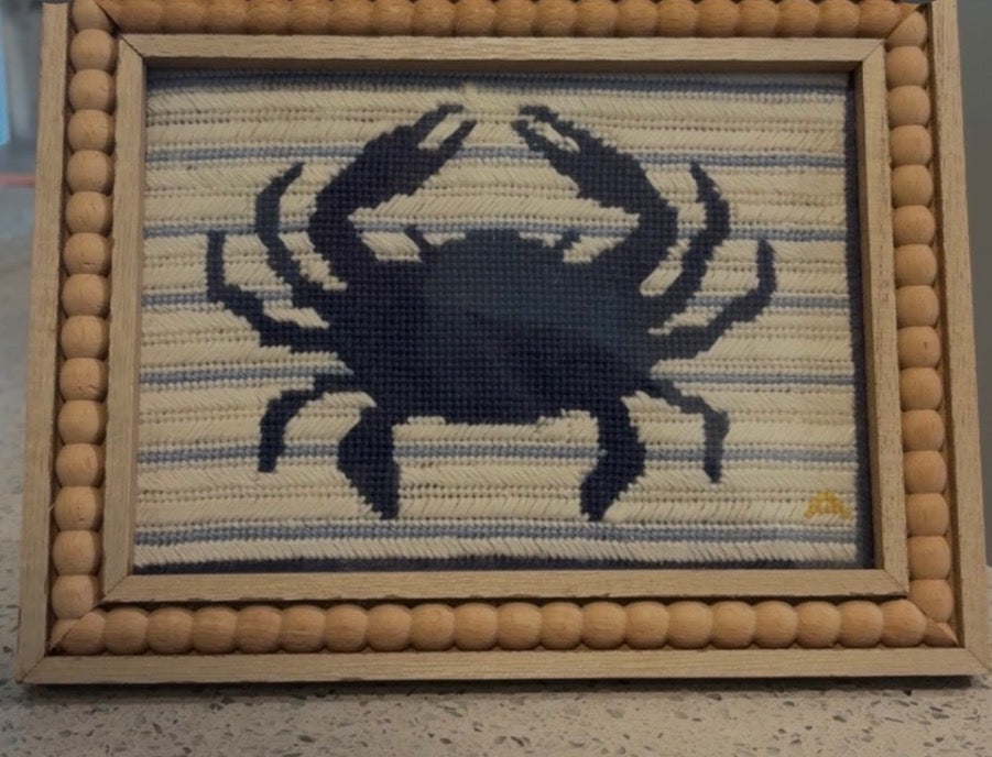Blue Crab Needlepoint Kit – Finished Piece – Needlepoint & Chill