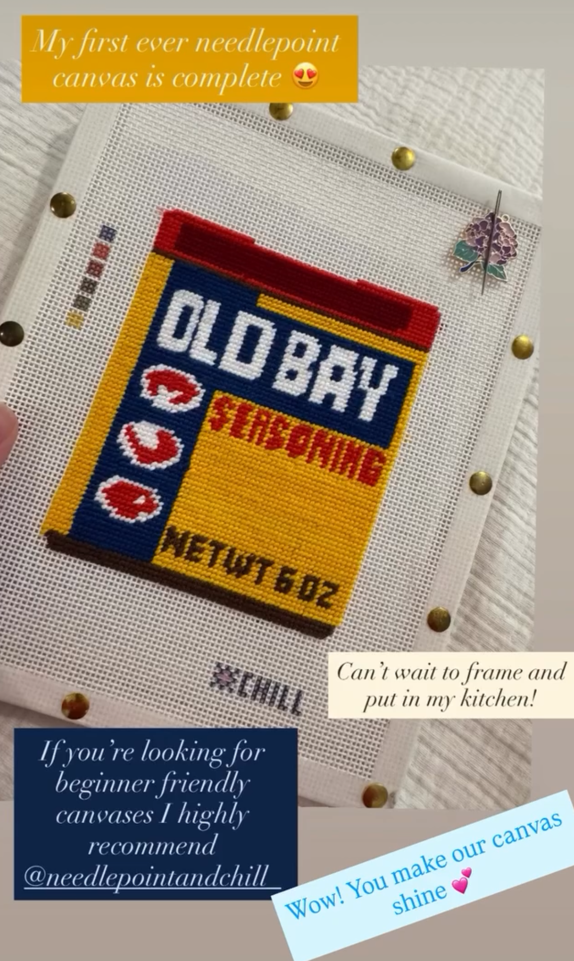 Old Bay Needlepoint Kit – Finished Piece – Needlepoint & Chill
