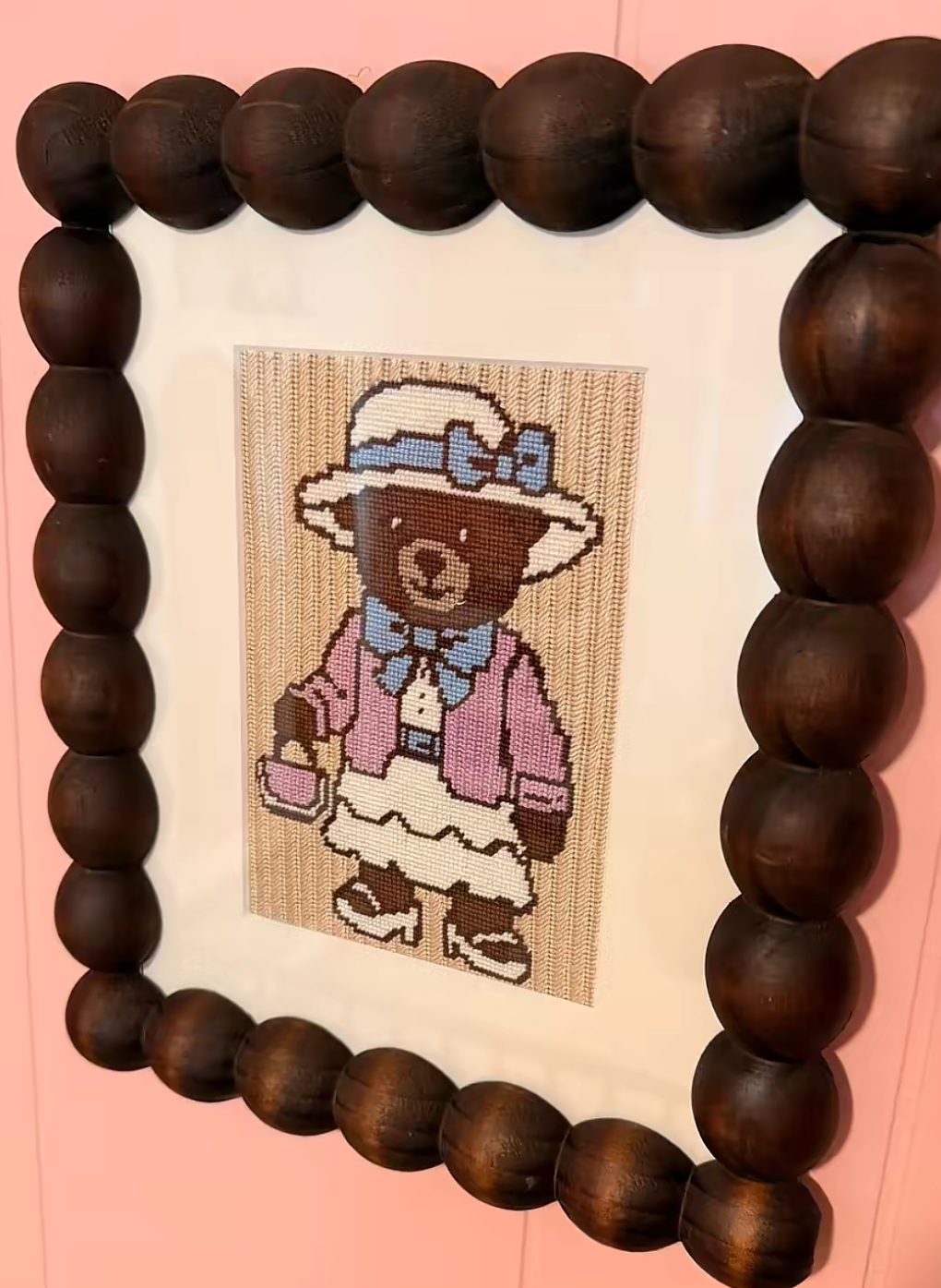 Teddy Bear in Pink Needlepoint Canvas