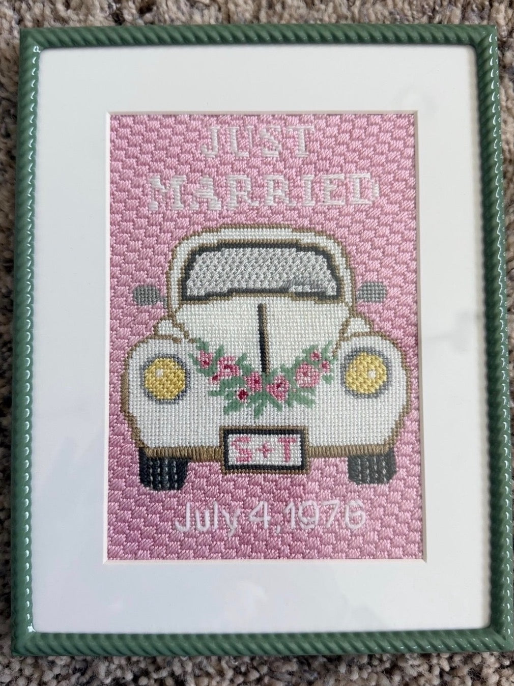 Just Married Needlepoint Canvas – Custom Wedding Date Design