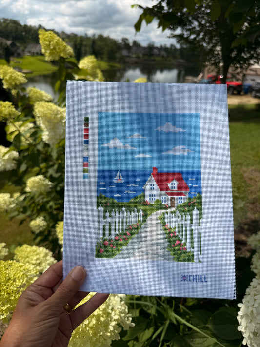 Coastal Cottage Retreat Needlepoint Canvas – New England Coastal Charm – Needlepoint & Chill