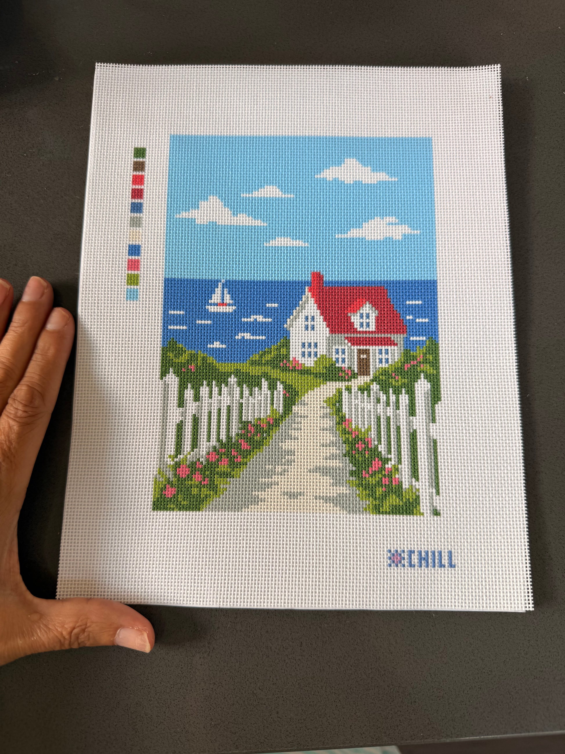 Coastal Cottage Retreat Needlepoint Canvas – Stitch Preview – Needlepoint & Chill