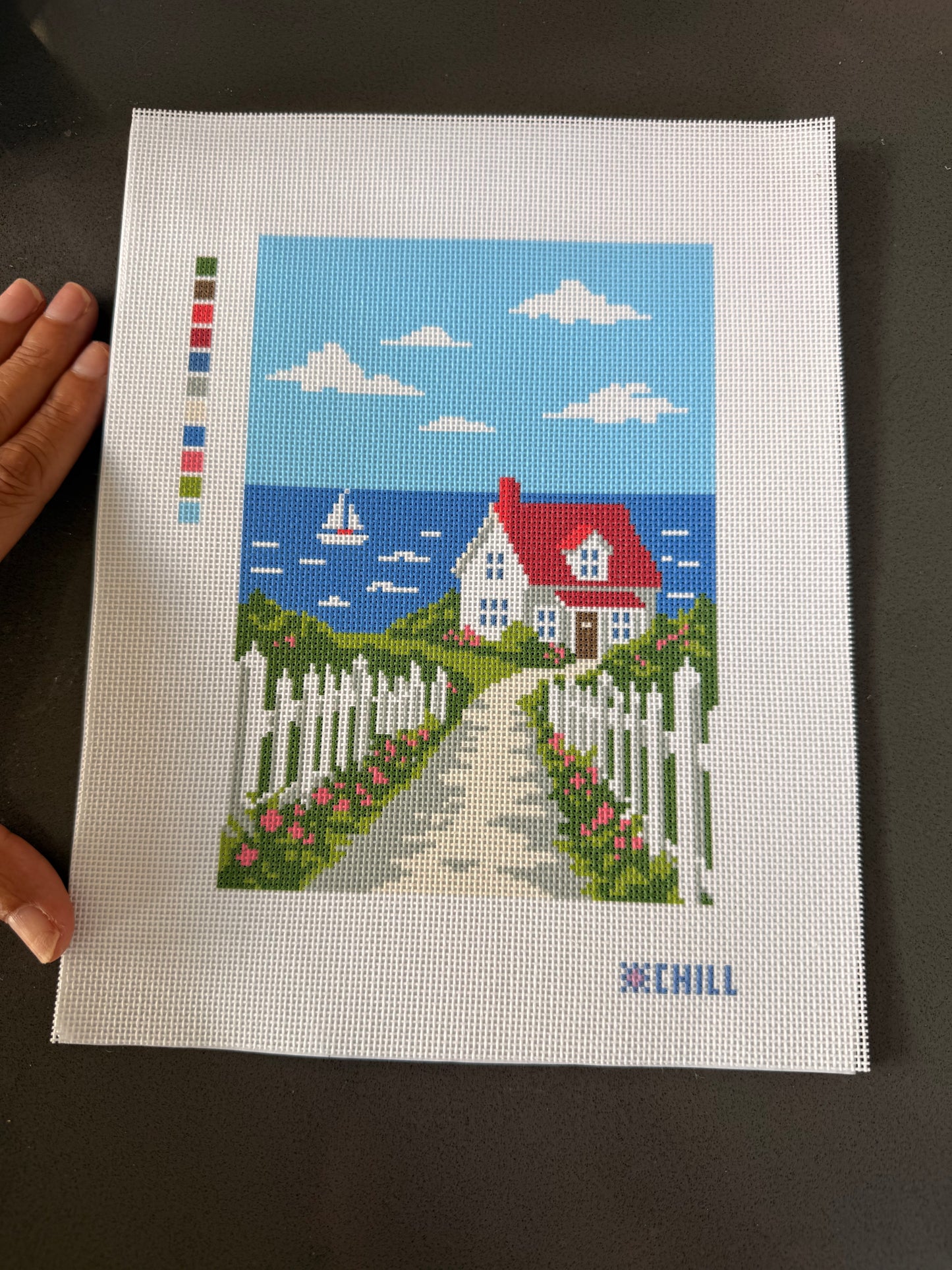 Coastal Cottage Retreat Needlepoint Canvas -New England coastal charm - Summer Beach Vacation Series