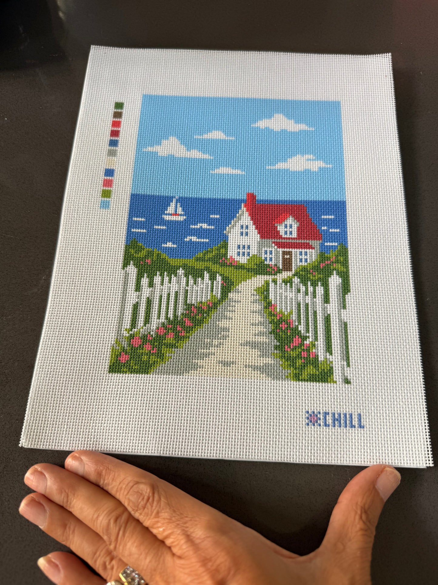 Coastal Cottage Retreat Needlepoint Canvas -New England coastal charm - Summer Beach Vacation Series