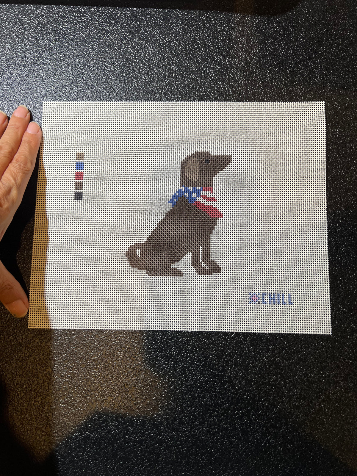 Patriotic Dog Ornament Needlepoint Canvas – Stitched Example – Needlepoint & Chill