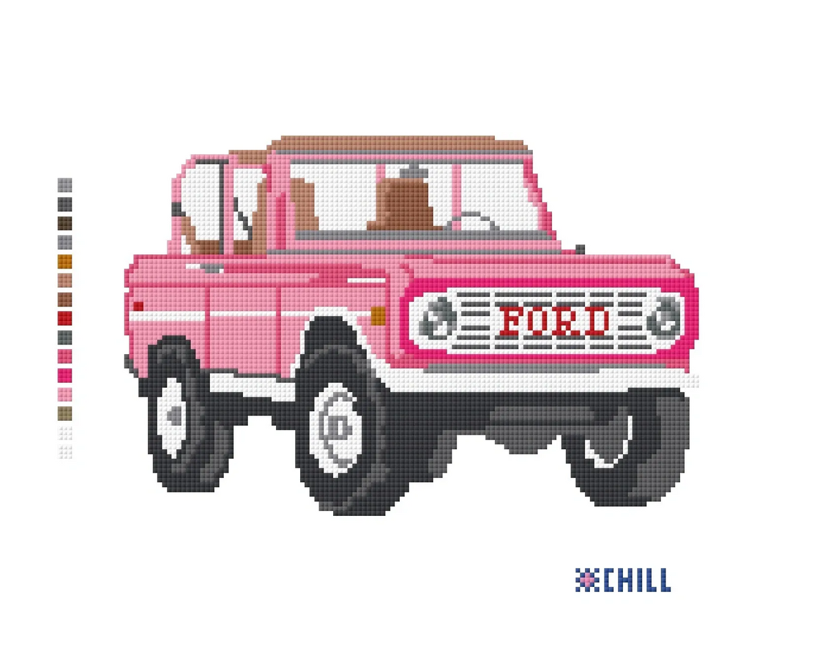 Vintage Truck Needlepoint Canvas |  Pink Retro Truck Needlepoint Design