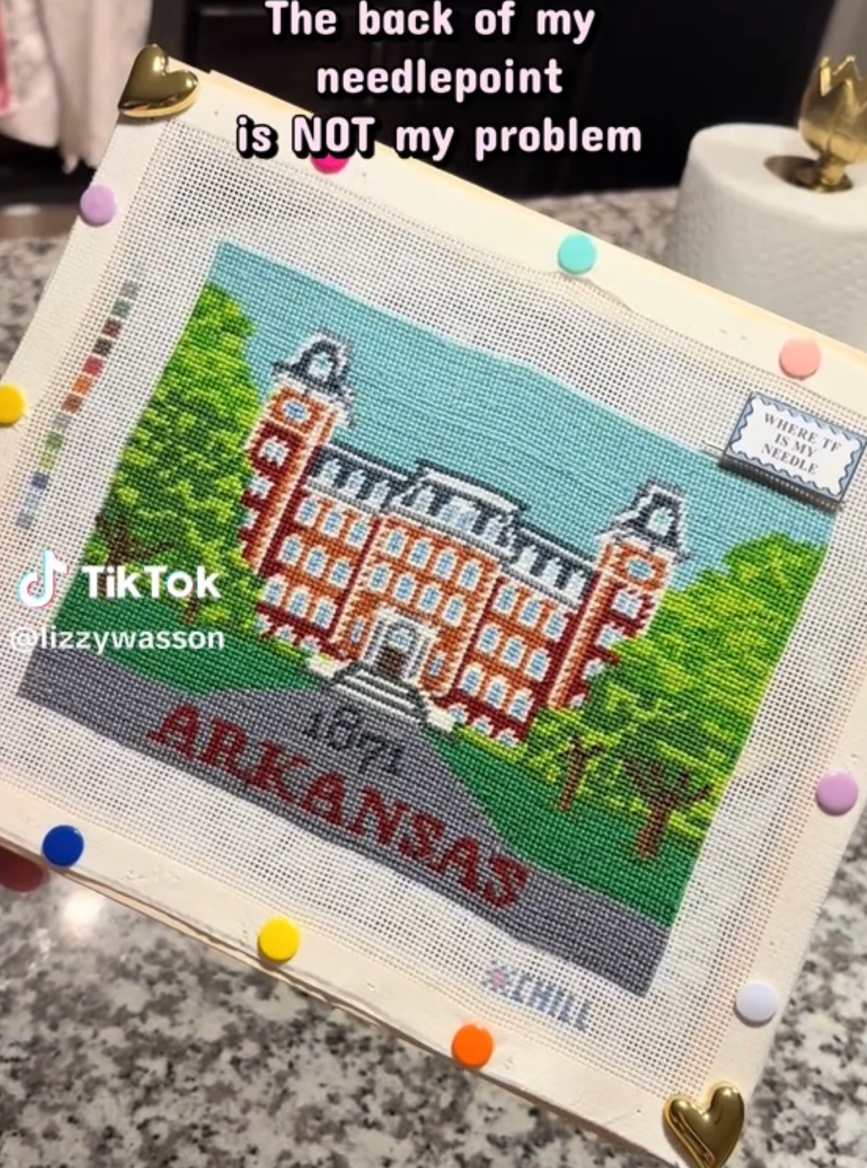 Arkansas Old Main Needlepoint Canvas – Finished Piece – Needlepoint & Chill