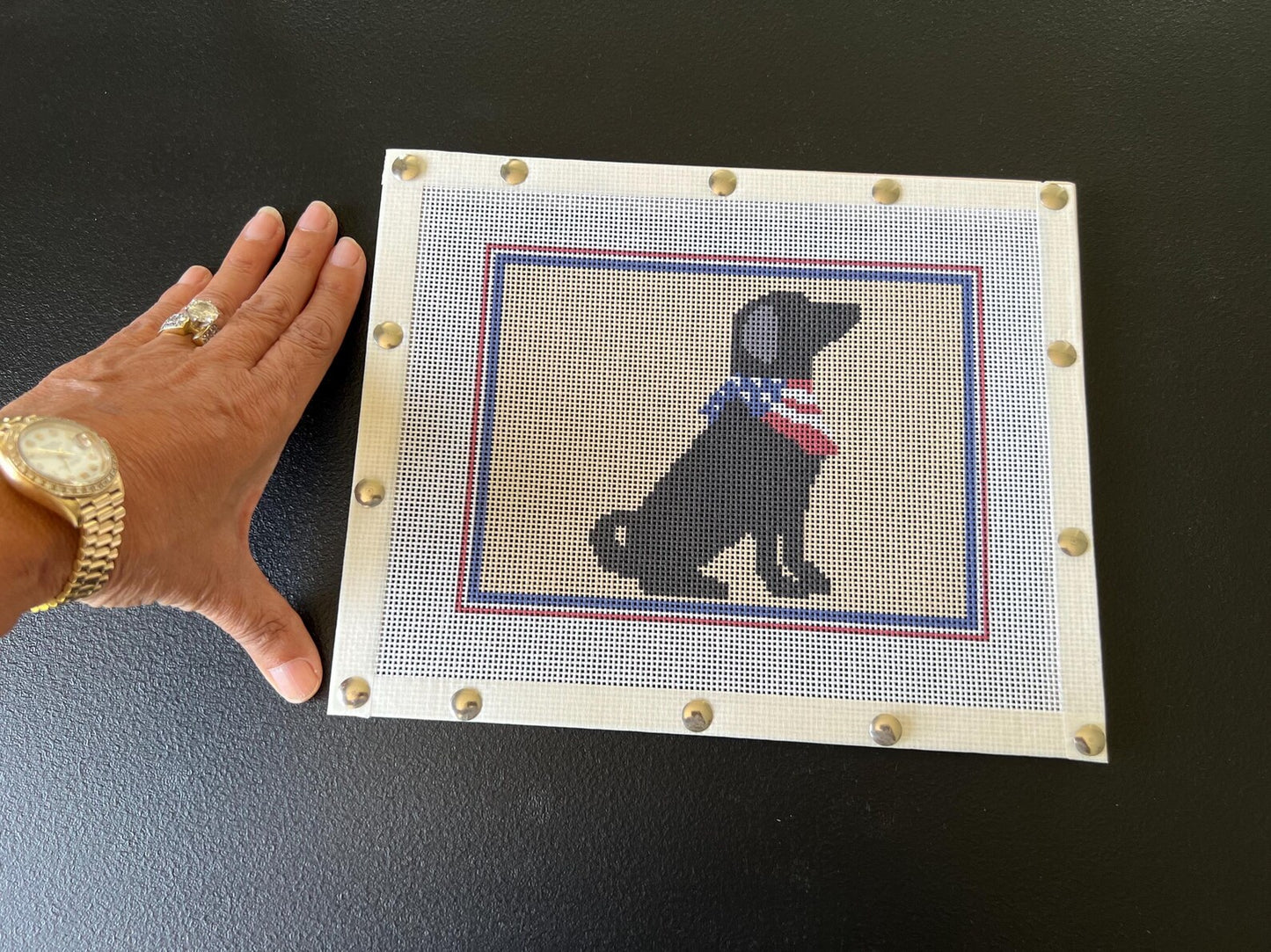 Patriotic Dog Needlepoint Canvas – Stitched Example – Needlepoint & Chill