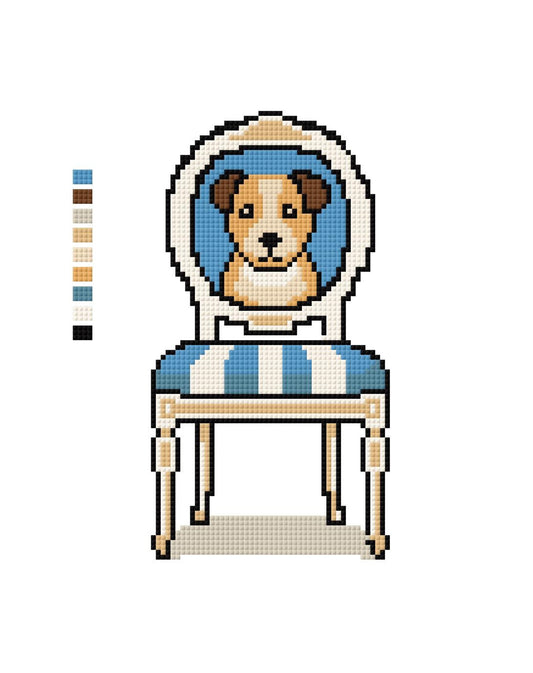 Dog King Louis Chair Needlepoint Canvas – Whimsical Pet Design – Needlepoint & Chill