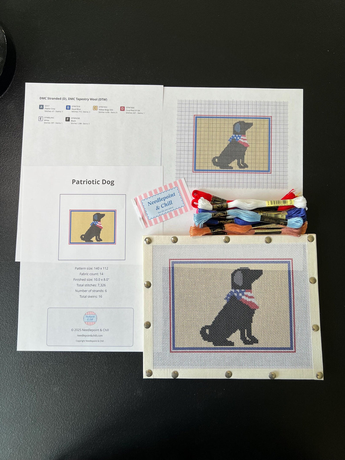 Patriotic Dog Needlepoint Kit – Finished Piece – Needlepoint & Chill