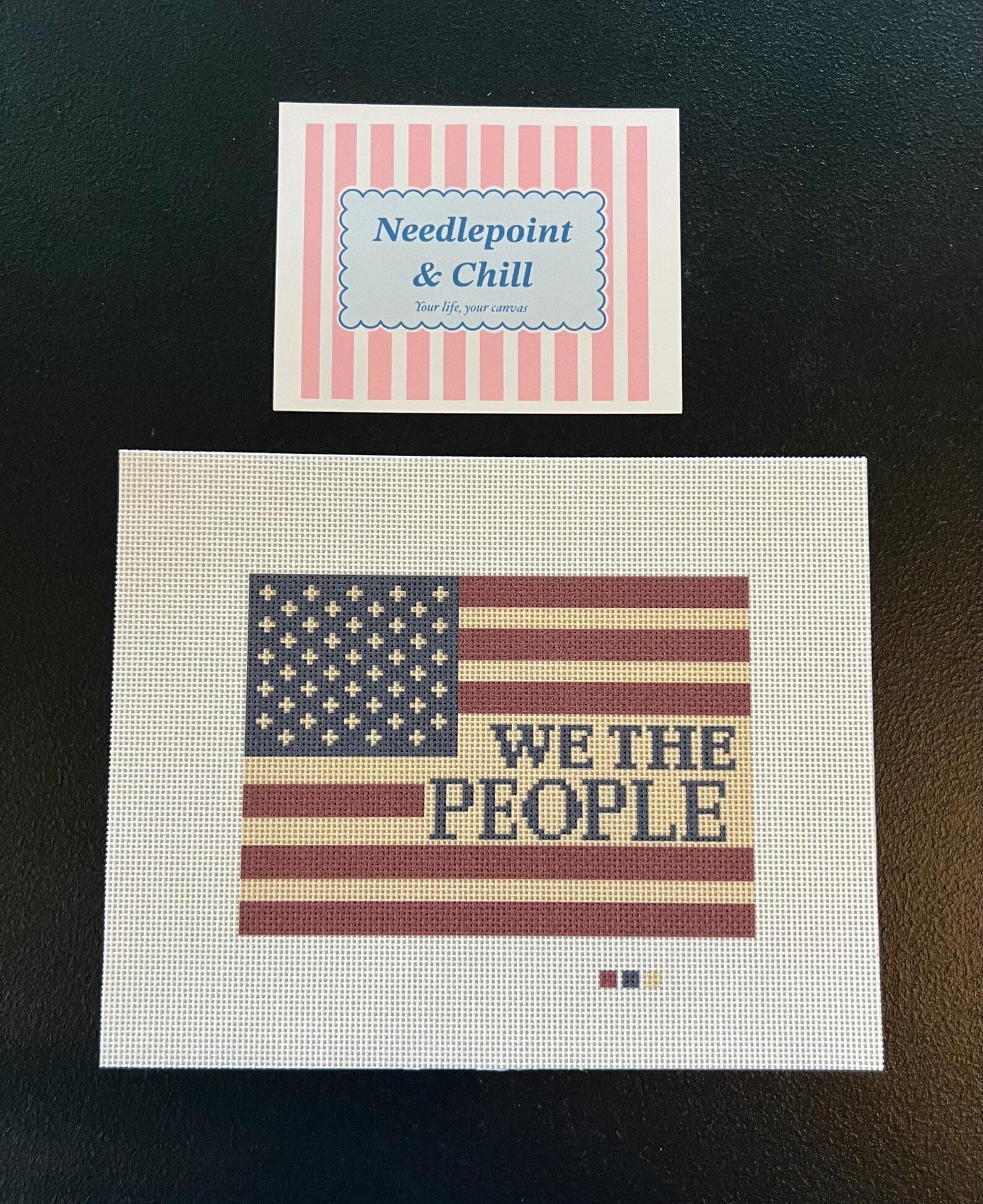 We The People American Flag Needlepoint Canvas – Finished Piece – Needlepoint & Chill
