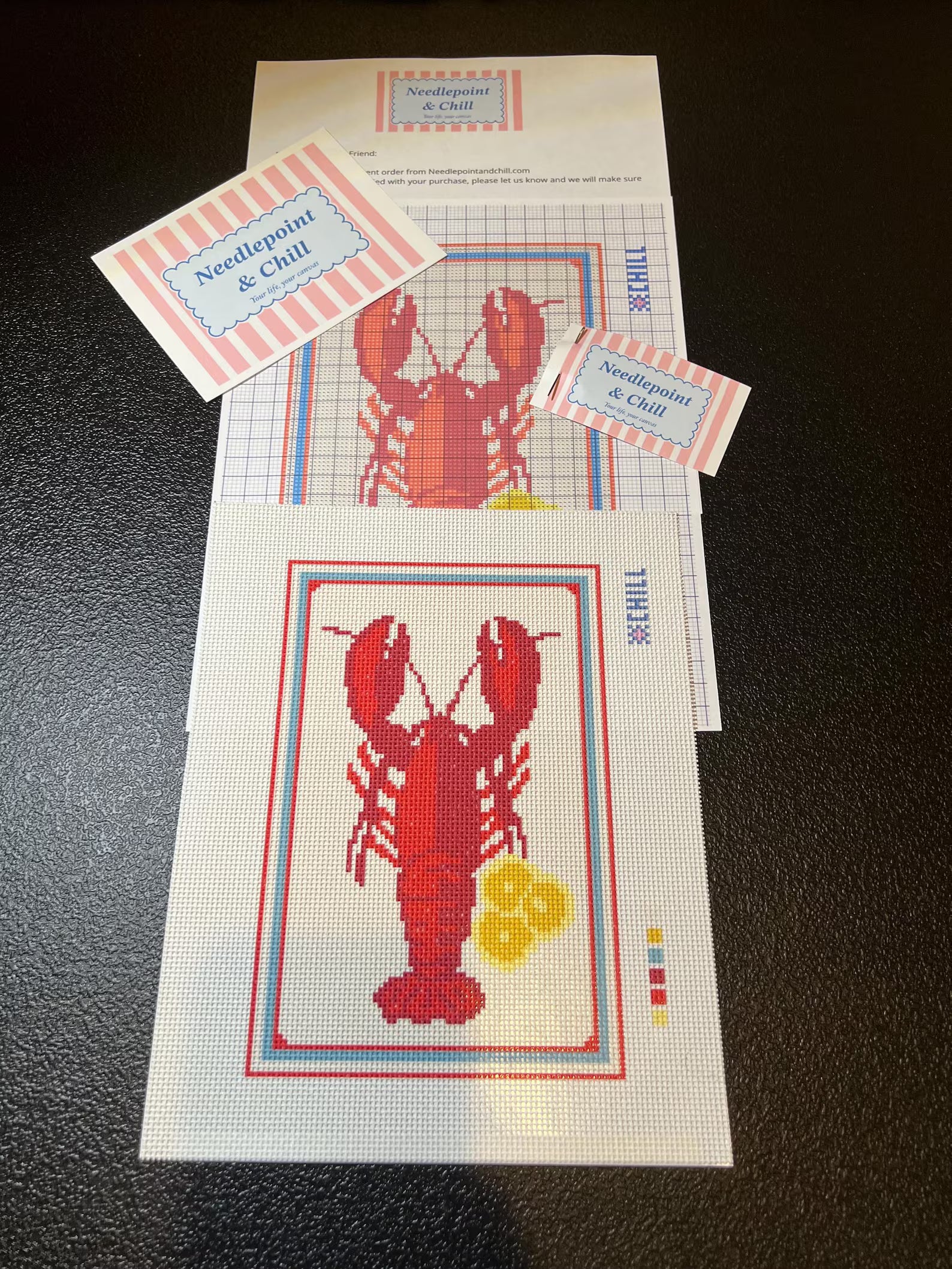Lobster and Lemon Needlepoint Kit – Finished Piece – Needlepoint & Chill