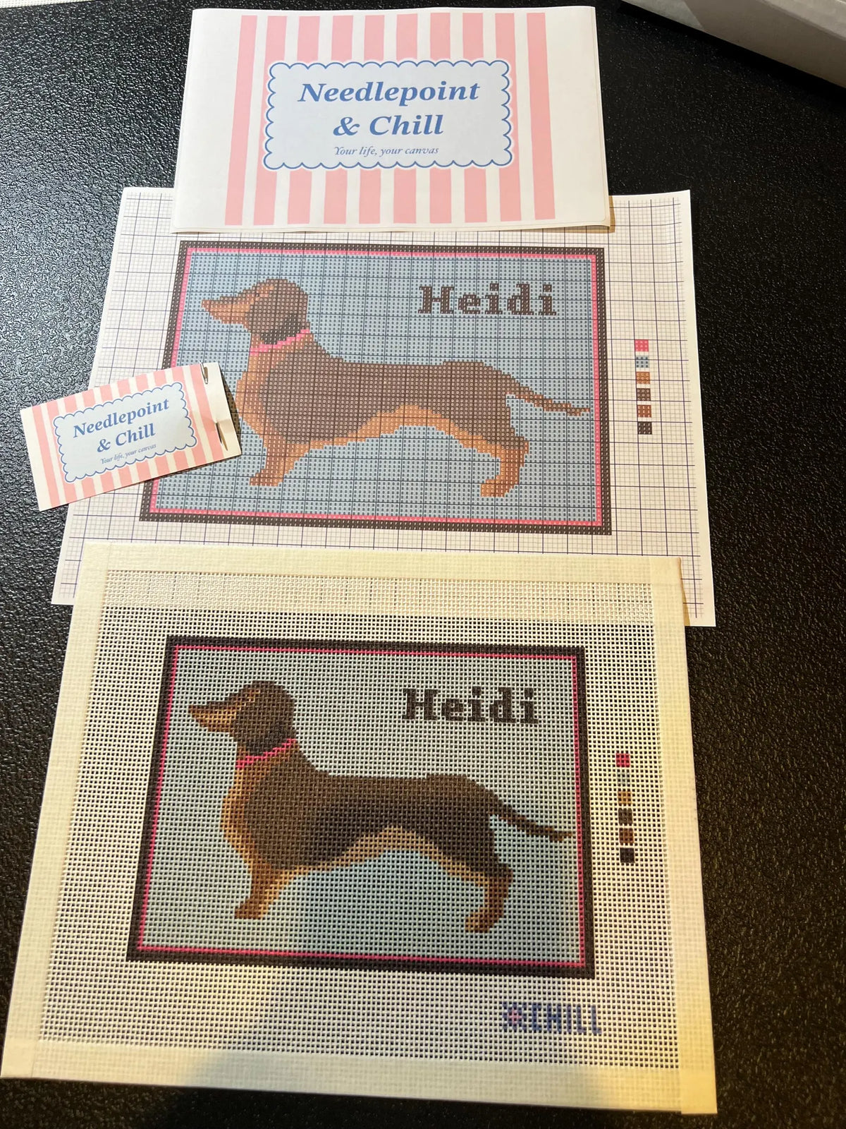 Personalizable Dachshund Needlepoint Kit – Finished Piece – Needlepoint & Chill