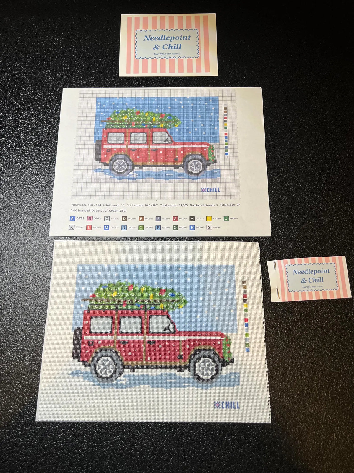 Christmas Tree on Truck Needlepoint Canvas – Finished Piece – Needlepoint & Chill
