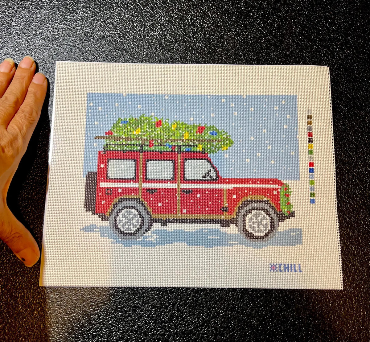 Christmas Tree on Truck Needlepoint Canvas – Full View – Needlepoint & Chill