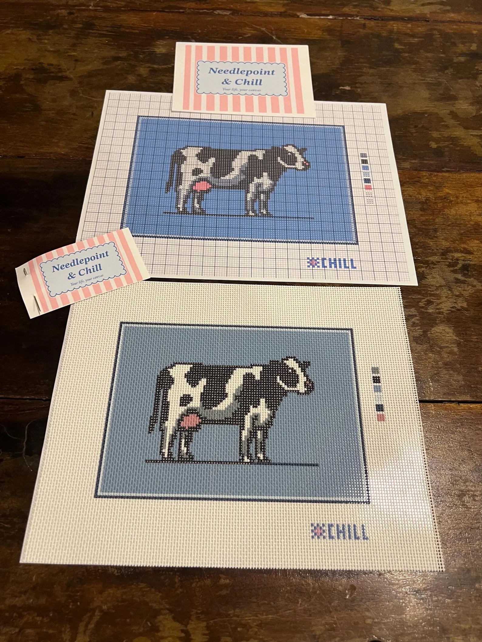 Cow Needlepoint Canvas – Finished Piece – Needlepoint & Chill