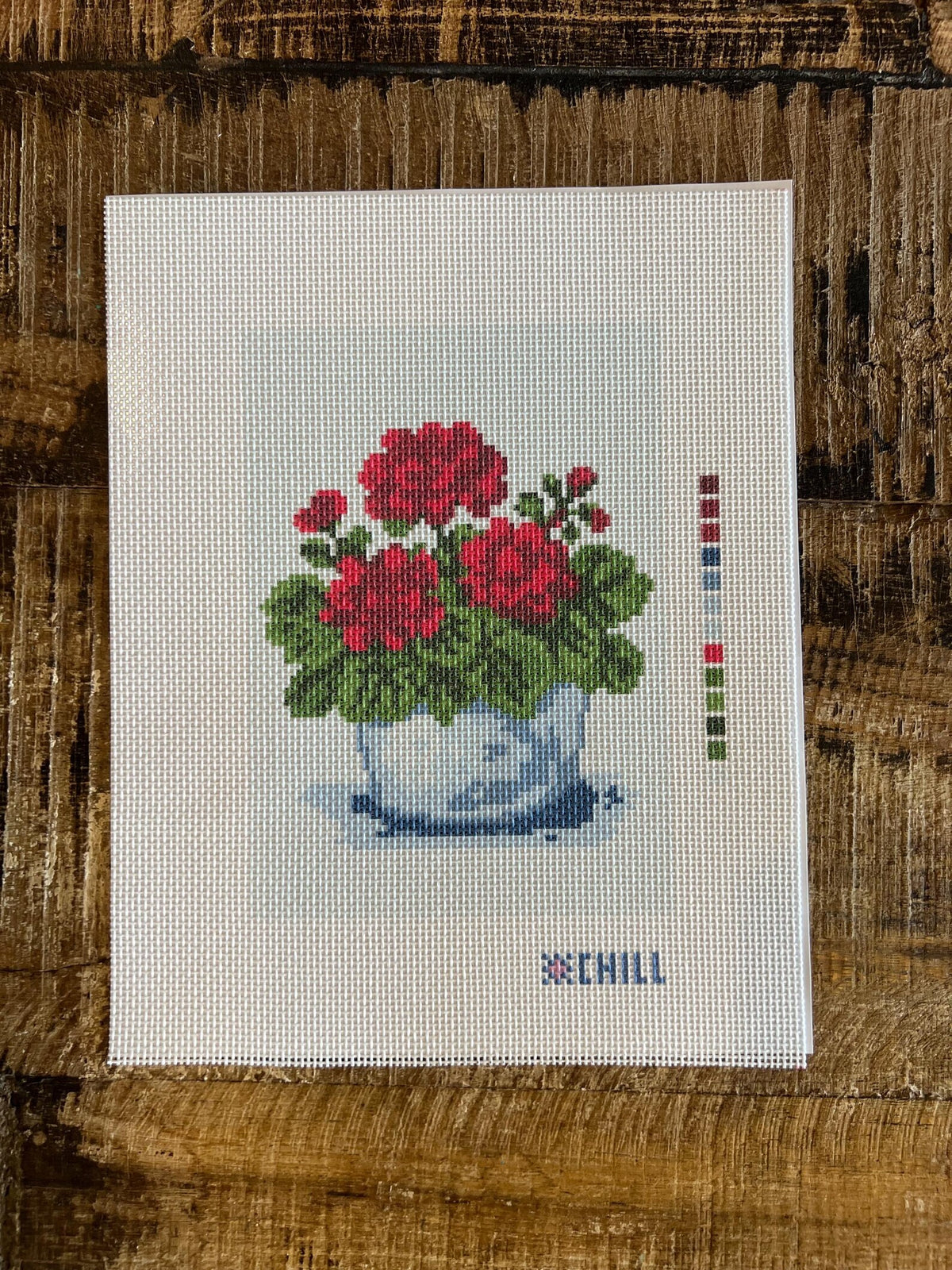 Geraniums in Blue Vase Needlepoint Canvas – Flower Series