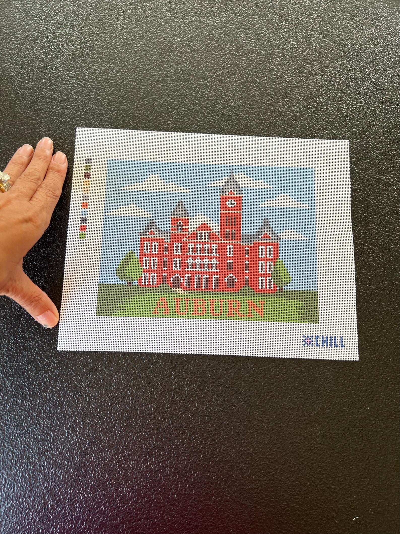 Auburn Samford Hall Needlepoint Canvas – Stitched Example – Needlepoint & Chill