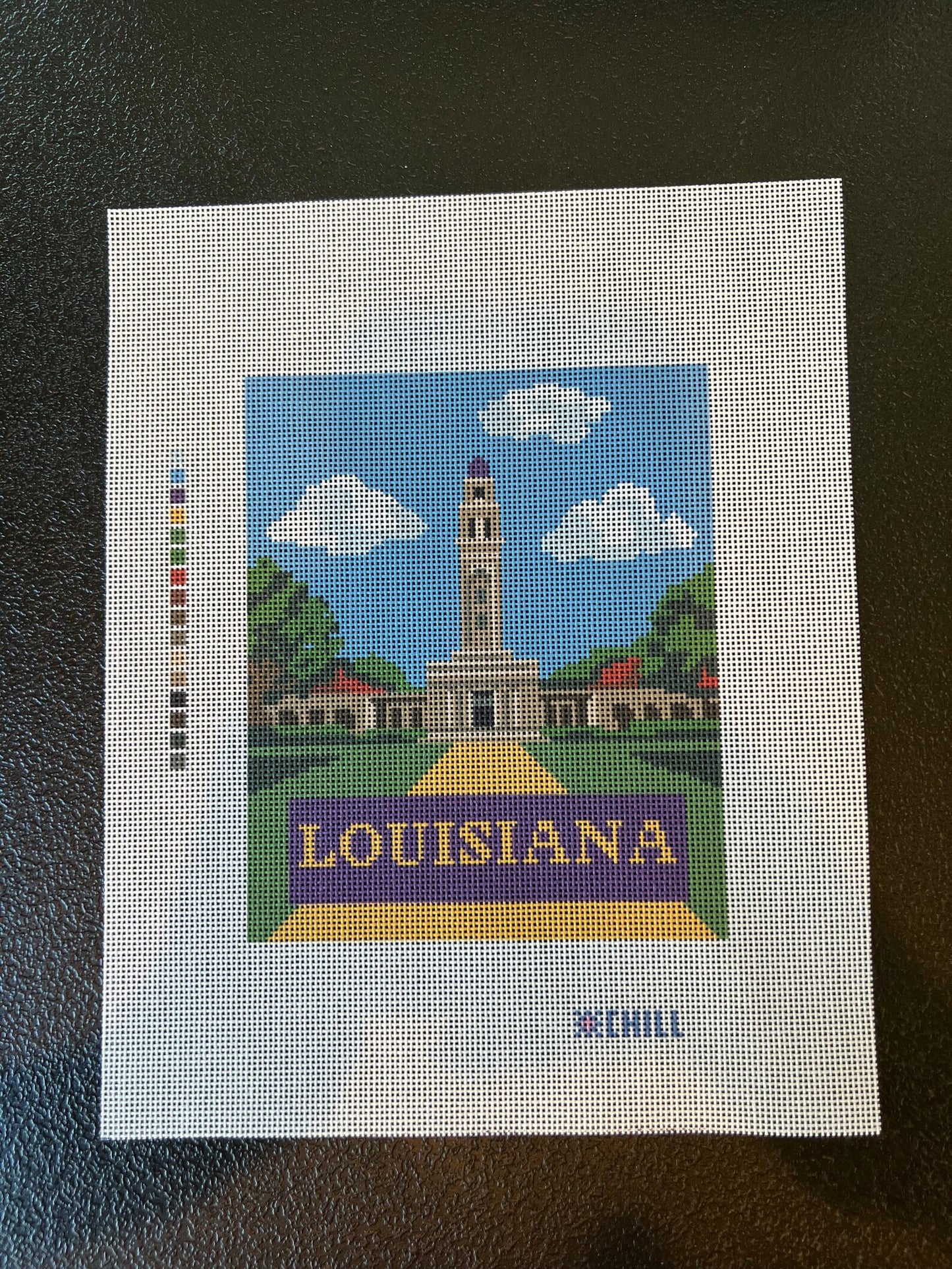 LSU Memorial Tower Needlepoint Canvas – Full View – Needlepoint & Chill