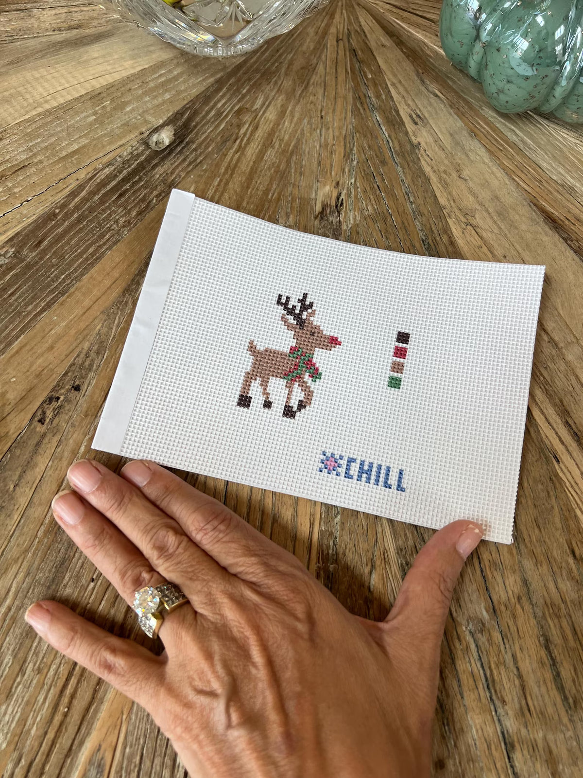 Mini Red-Nosed Reindeer Needlepoint Canvas – Full View – Needlepoint & Chill